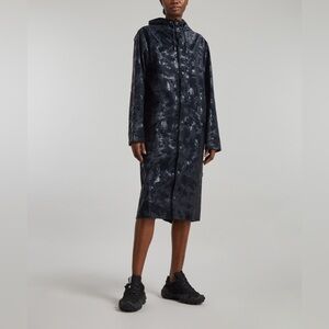 RAINS unisex long navy blue rain jacket size XL